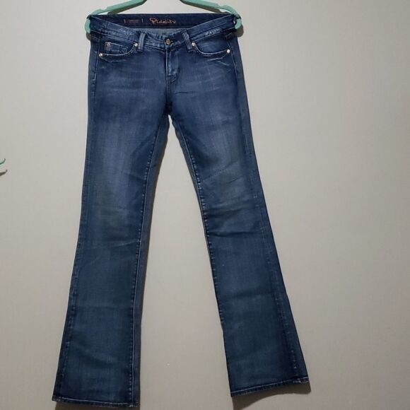 𝅺fidelity japan Rose Skinny Flare Size 27 Blue Denim Jeans Vintage y2K low rise - Picture 2 of 7